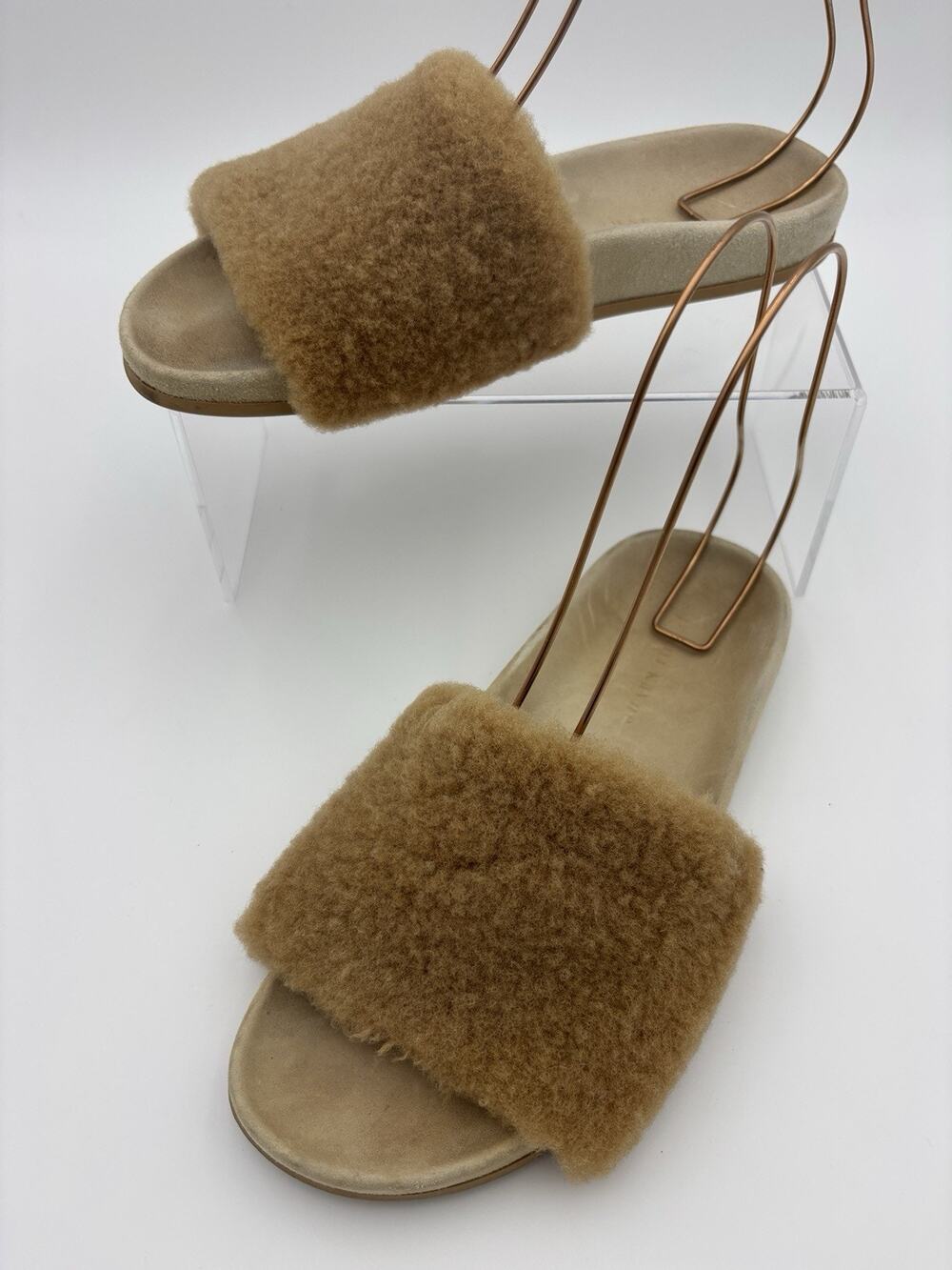 Jenni Kayne Shearling Slides Tan Size 39 / 9 Suede Arch Support Shaped Footbed